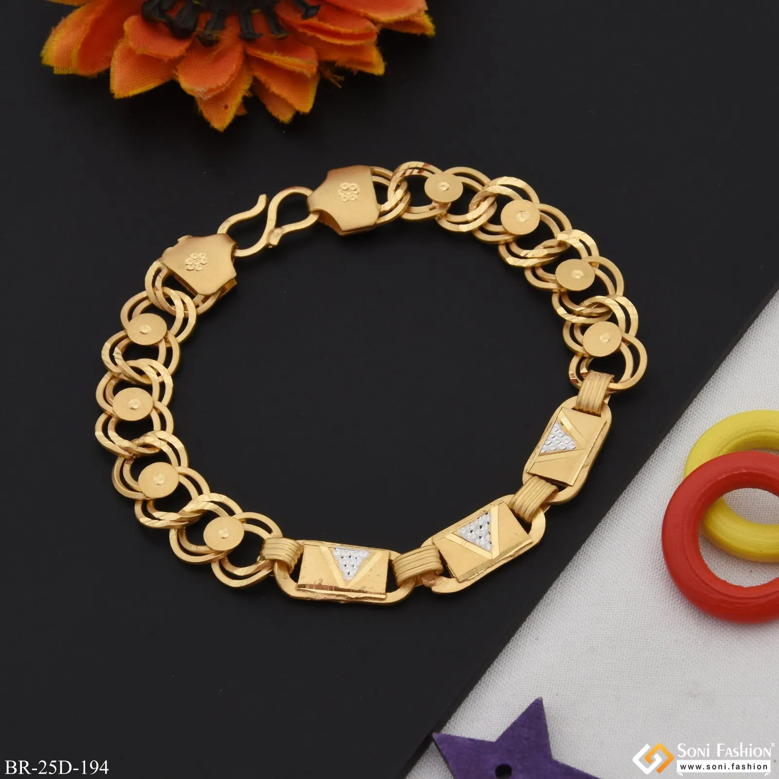 1 Gram Gold Plated Linked Funky Design Nawabi Bracelet for Men - Style D194