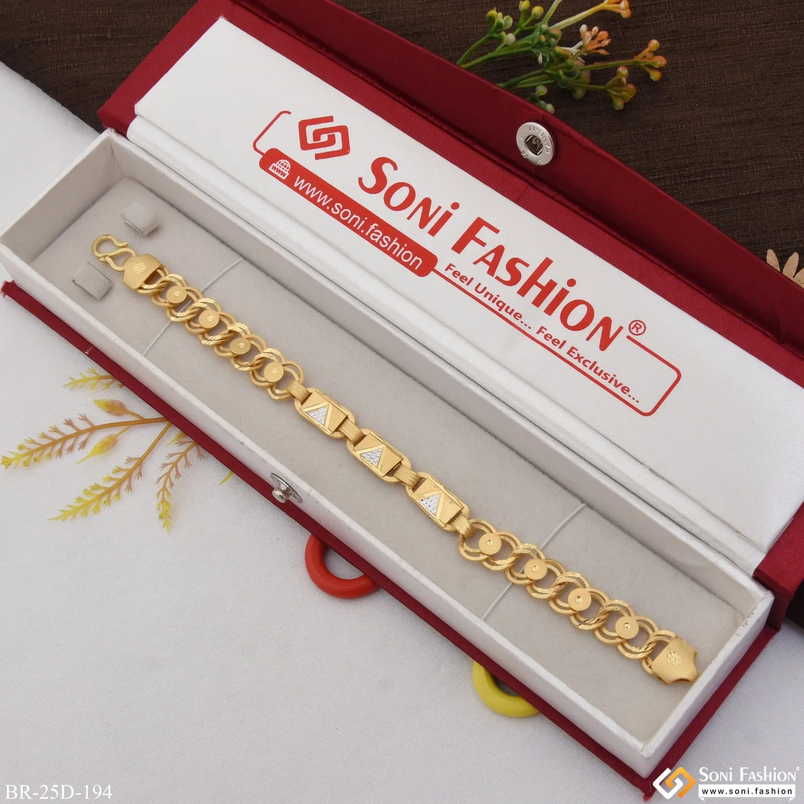 1 Gram Gold Plated Linked Funky Design Nawabi Bracelet for Men - Style D194