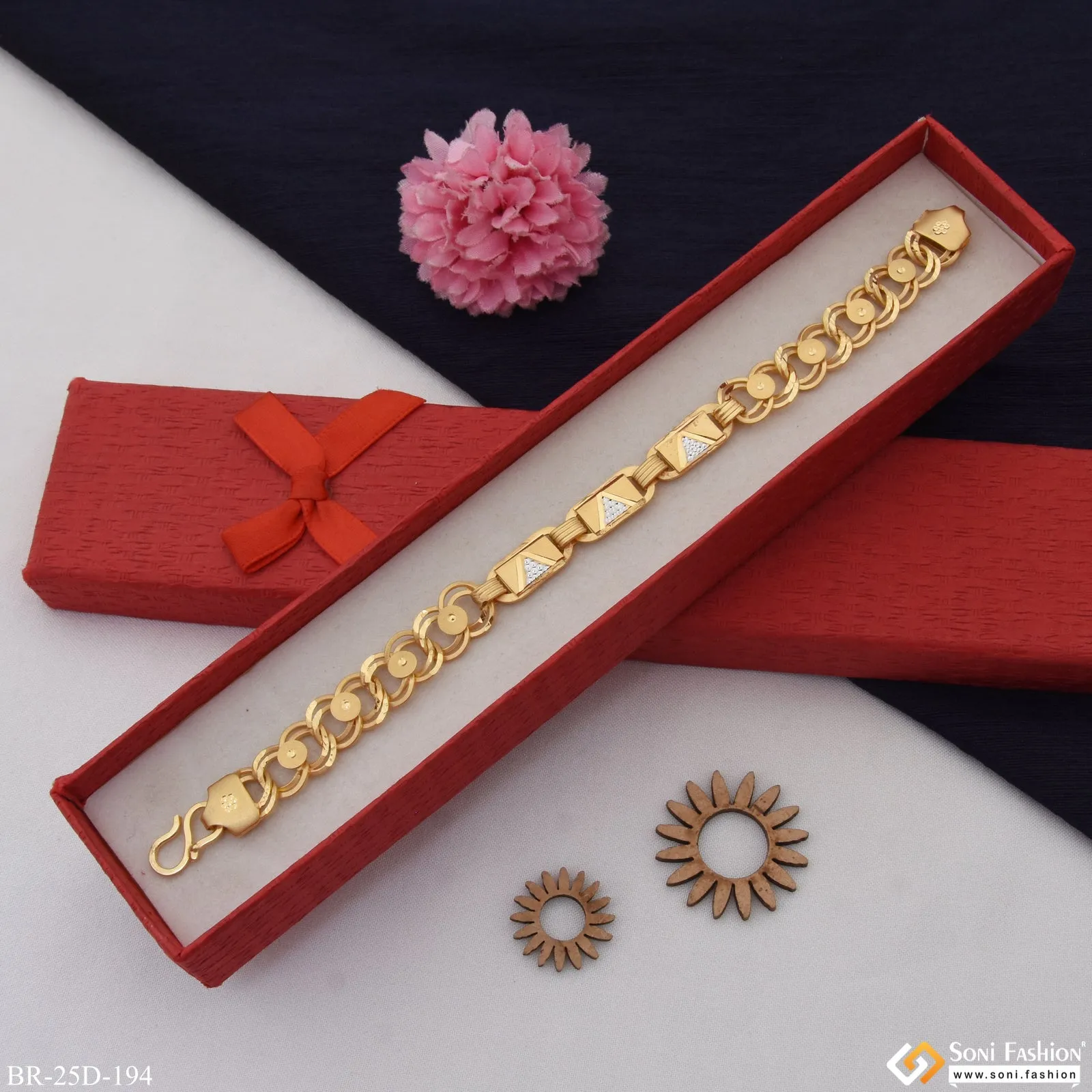 1 Gram Gold Plated Linked Funky Design Nawabi Bracelet for Men - Style D194