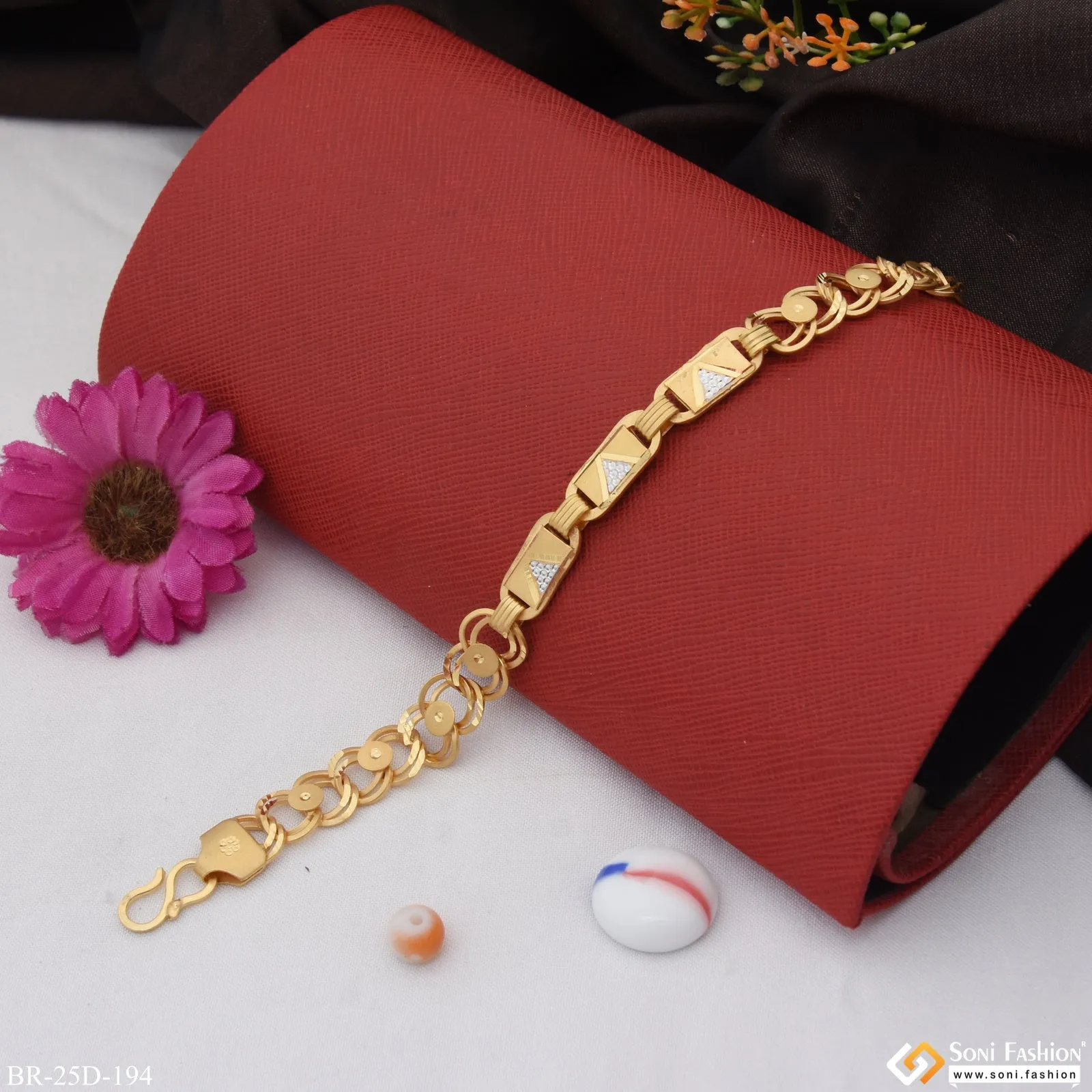 1 Gram Gold Plated Linked Funky Design Nawabi Bracelet for Men - Style D194
