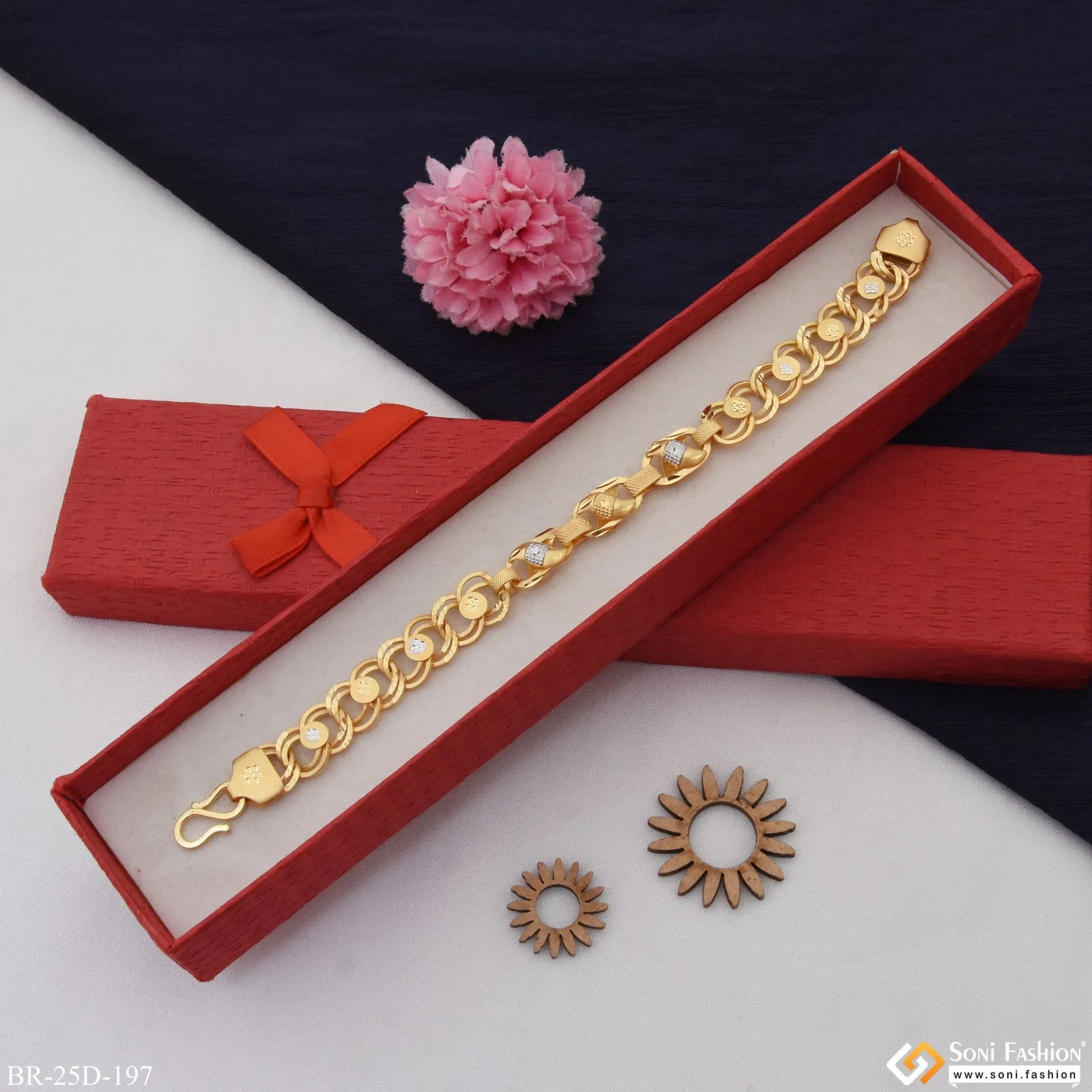 1 Gram Gold Plated Linked Glamorous Design Kohli Bracelet for Men - Style D197