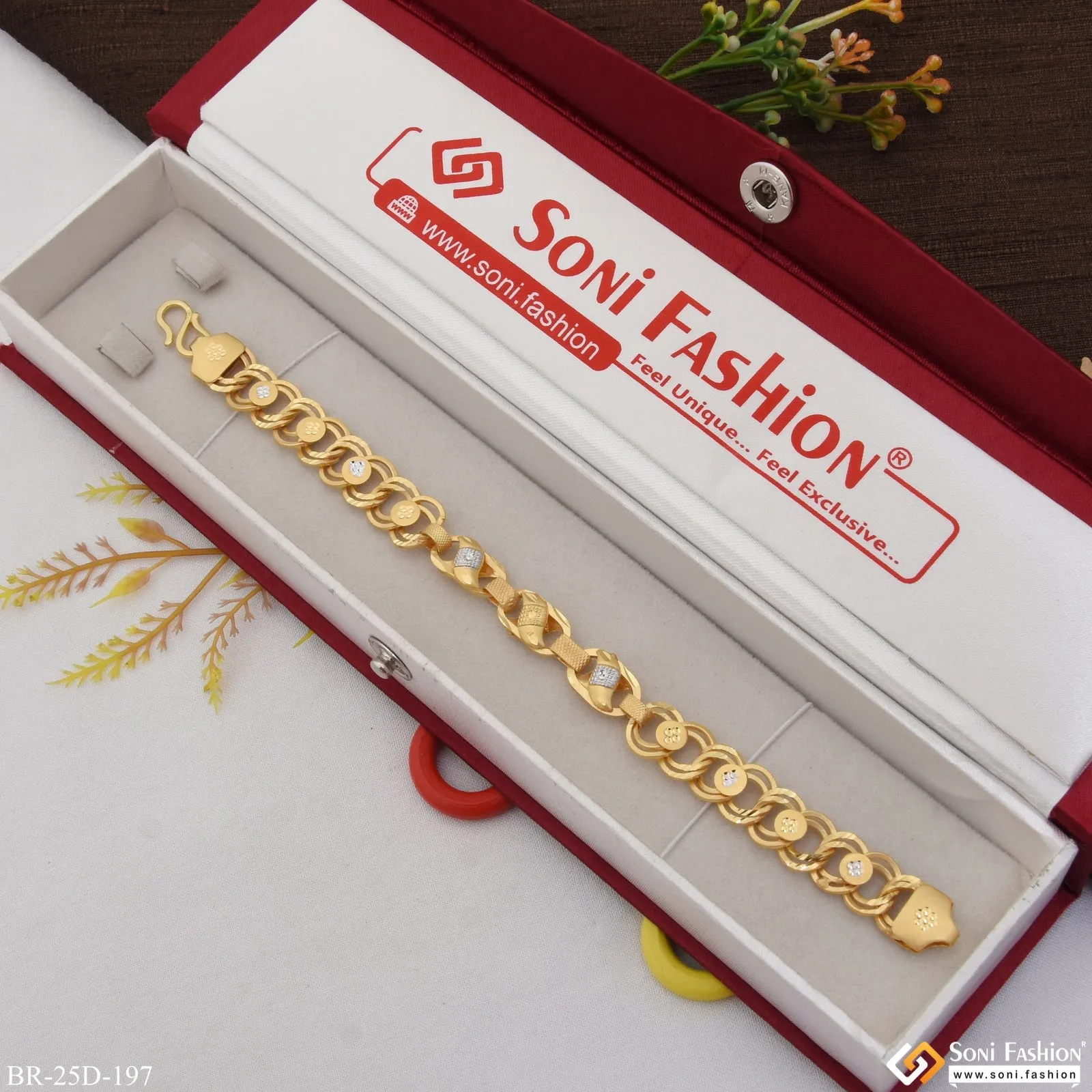1 Gram Gold Plated Linked Glamorous Design Kohli Bracelet for Men - Style D197