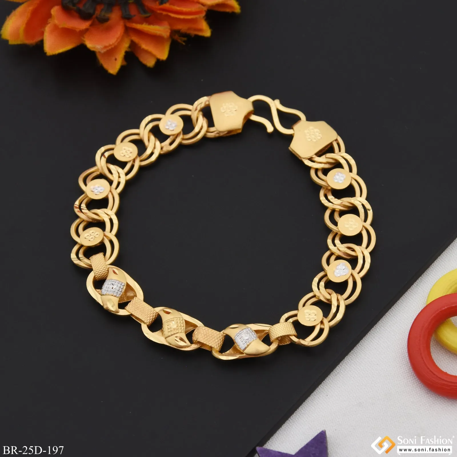 1 Gram Gold Plated Linked Glamorous Design Kohli Bracelet for Men - Style D197