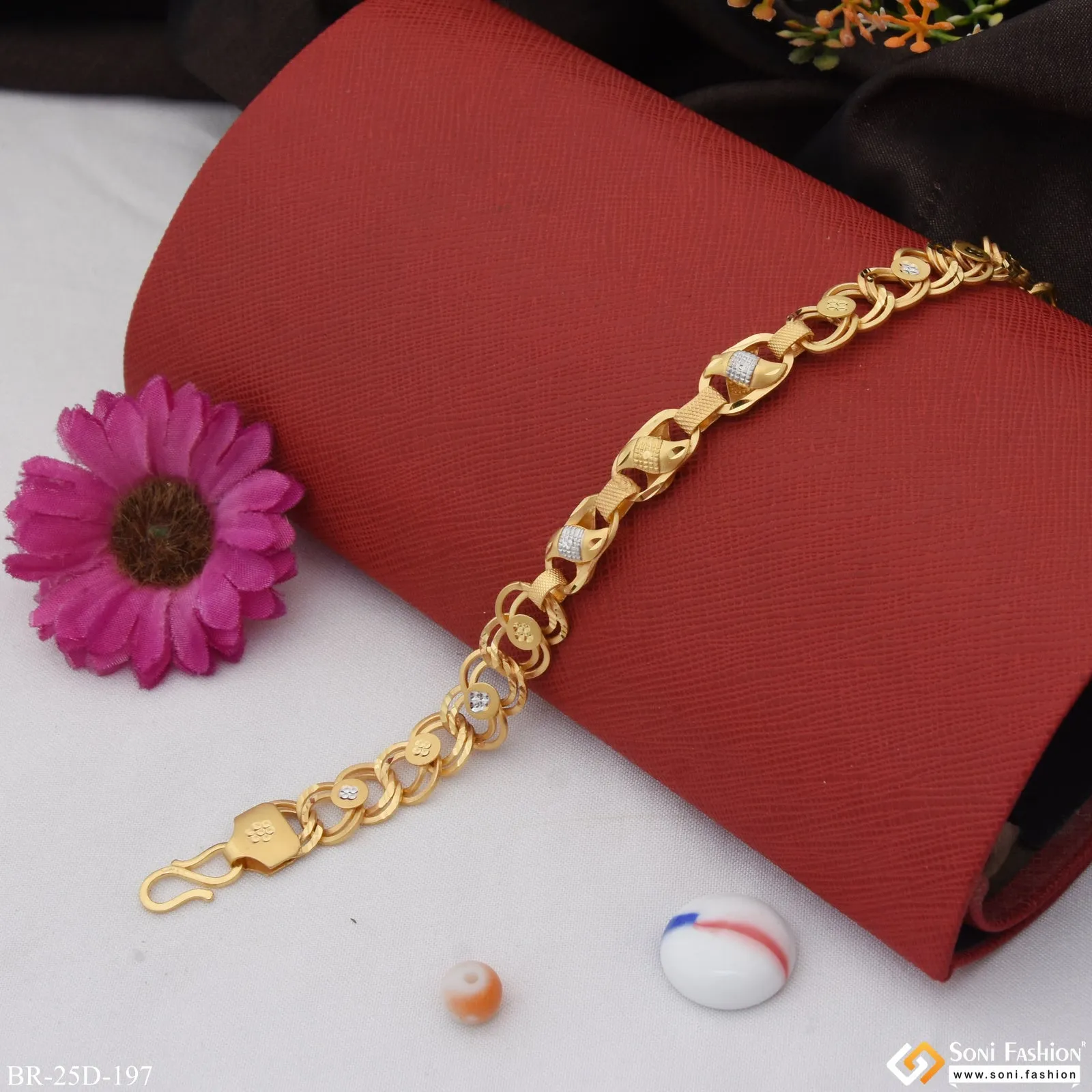 1 Gram Gold Plated Linked Glamorous Design Kohli Bracelet for Men - Style D197