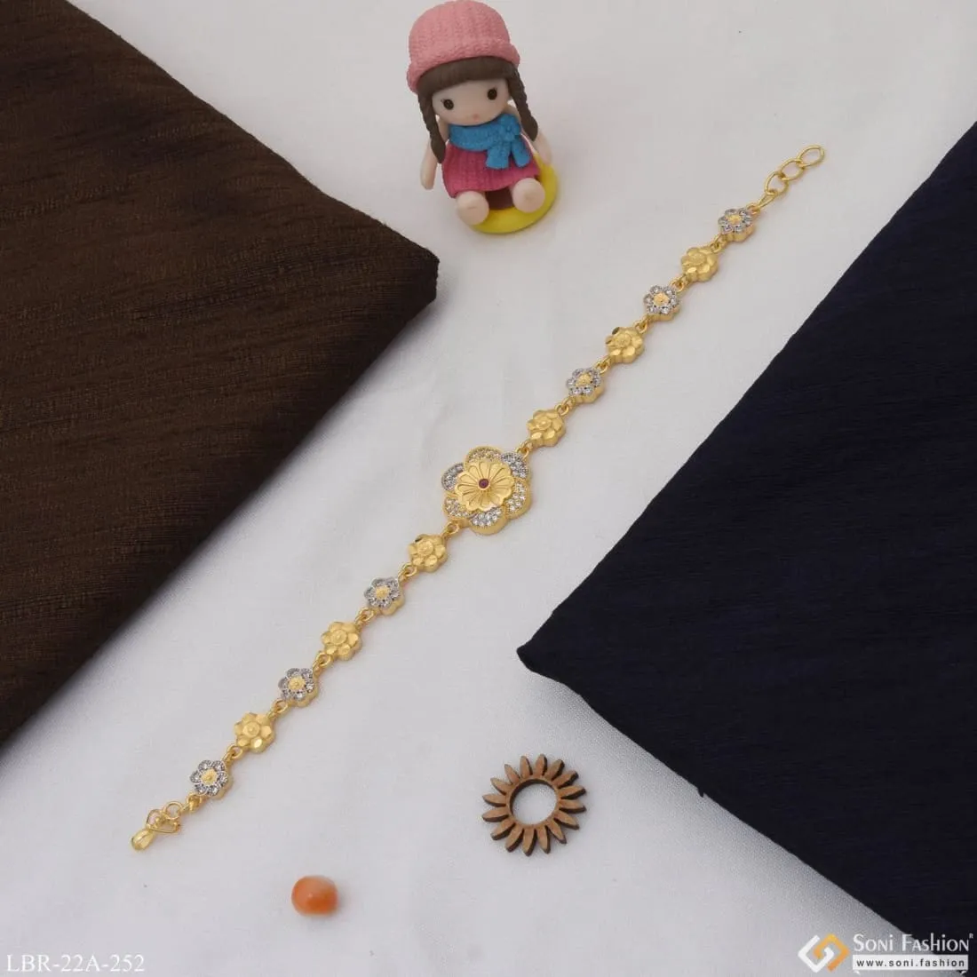1 Gram Gold Plated With Diamond Beautiful Design Bracelet For Ladies - Style A252