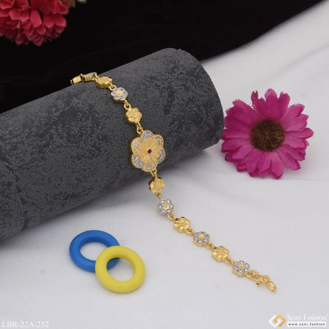 1 Gram Gold Plated With Diamond Beautiful Design Bracelet For Ladies - Style A252