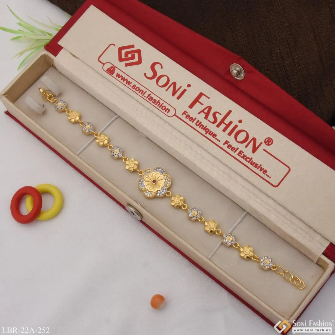 1 Gram Gold Plated With Diamond Beautiful Design Bracelet For Ladies - Style A252