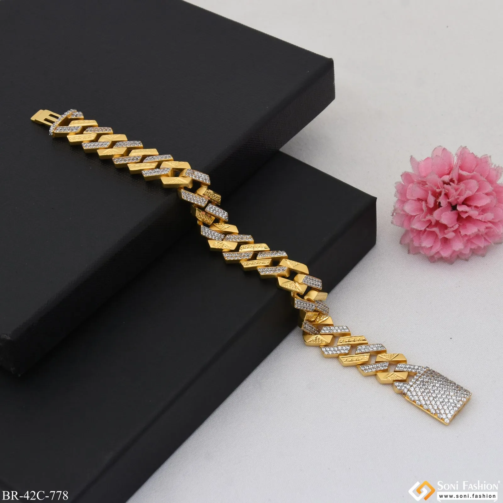 1 Gram Gold Plated With Diamond Design High-quality Bracelet For Men - Style C778