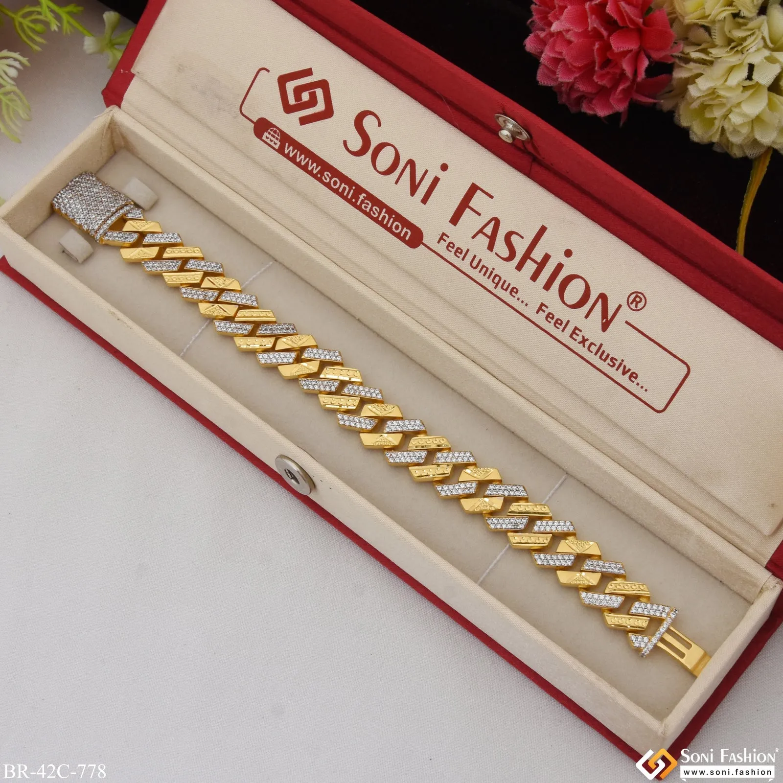 1 Gram Gold Plated With Diamond Design High-quality Bracelet For Men - Style C778
