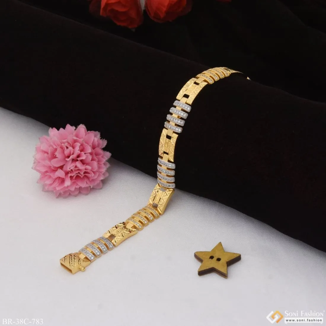 1 Gram Gold Plated with Diamond Excellent Design Bracelet for Men - Style C783
