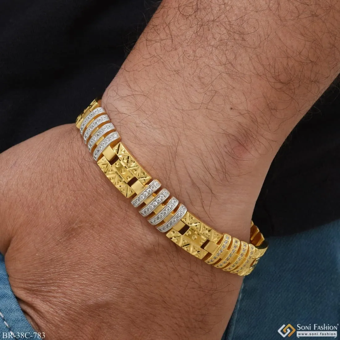 1 Gram Gold Plated with Diamond Excellent Design Bracelet for Men - Style C783