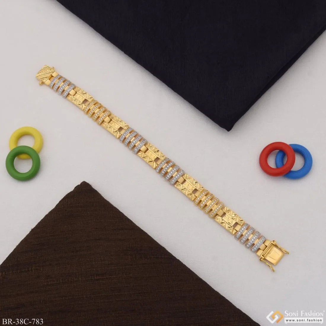 1 Gram Gold Plated with Diamond Excellent Design Bracelet for Men - Style C783