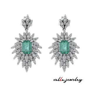 14k Classy White Gold With Natural Emerald Earrings