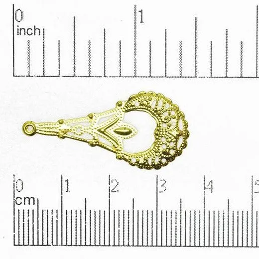 35mm x 16mm Stamped Filigree Teardrop Chandelier Earring - Made of Brass - Sold Individually - EW900