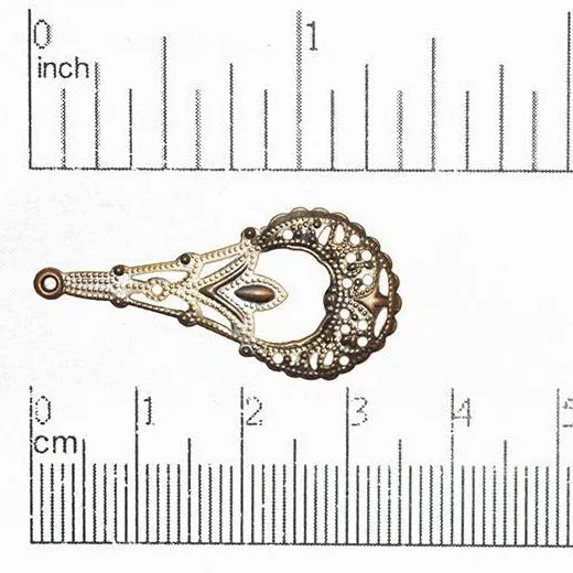 35mm x 16mm Stamped Filigree Teardrop Chandelier Earring - Made of Brass - Sold Individually - EW900