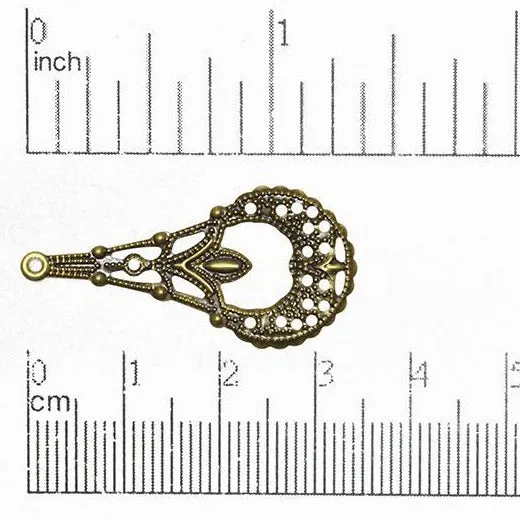 35mm x 16mm Stamped Filigree Teardrop Chandelier Earring - Made of Brass - Sold Individually - EW900