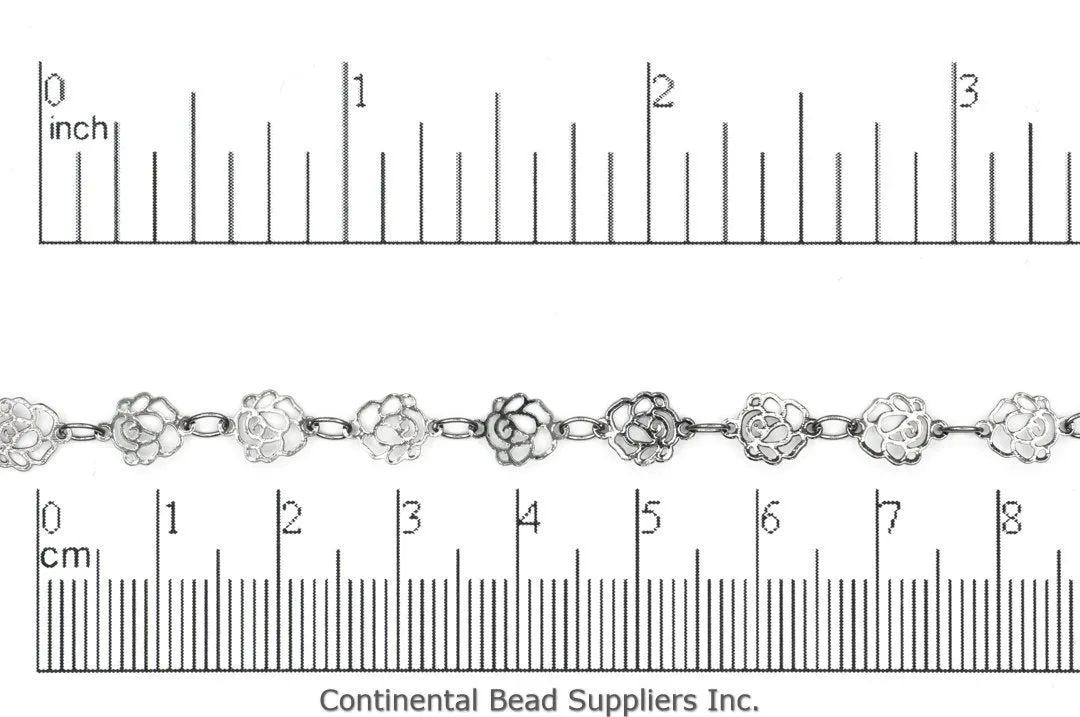 6.5mm Elegant Filigree Rose Chain - Made of Brass - Sold by the Foot - Ch-921