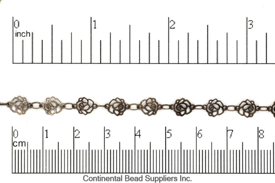 6.5mm Elegant Filigree Rose Chain - Made of Brass - Sold by the Foot - Ch-921