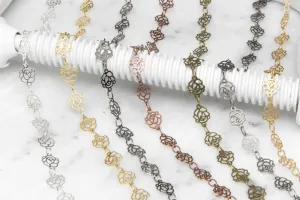 6.5mm Elegant Filigree Rose Chain - Made of Brass - Sold by the Foot - Ch-921