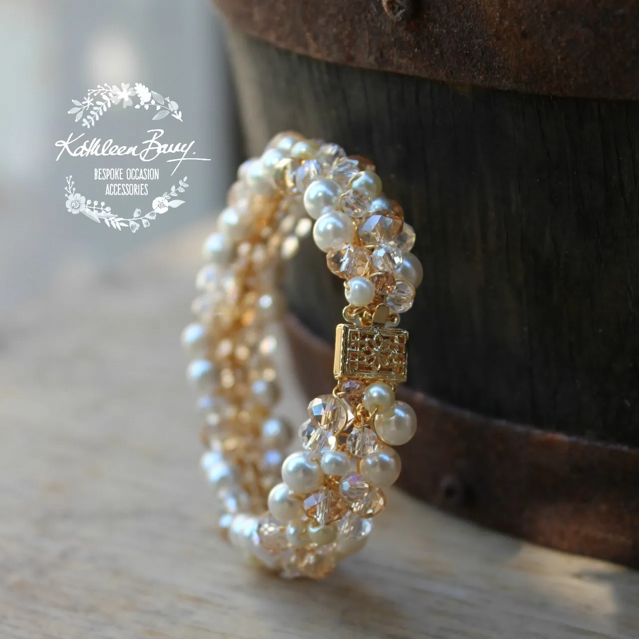 Alison champagne gold crystal pearl bracelet