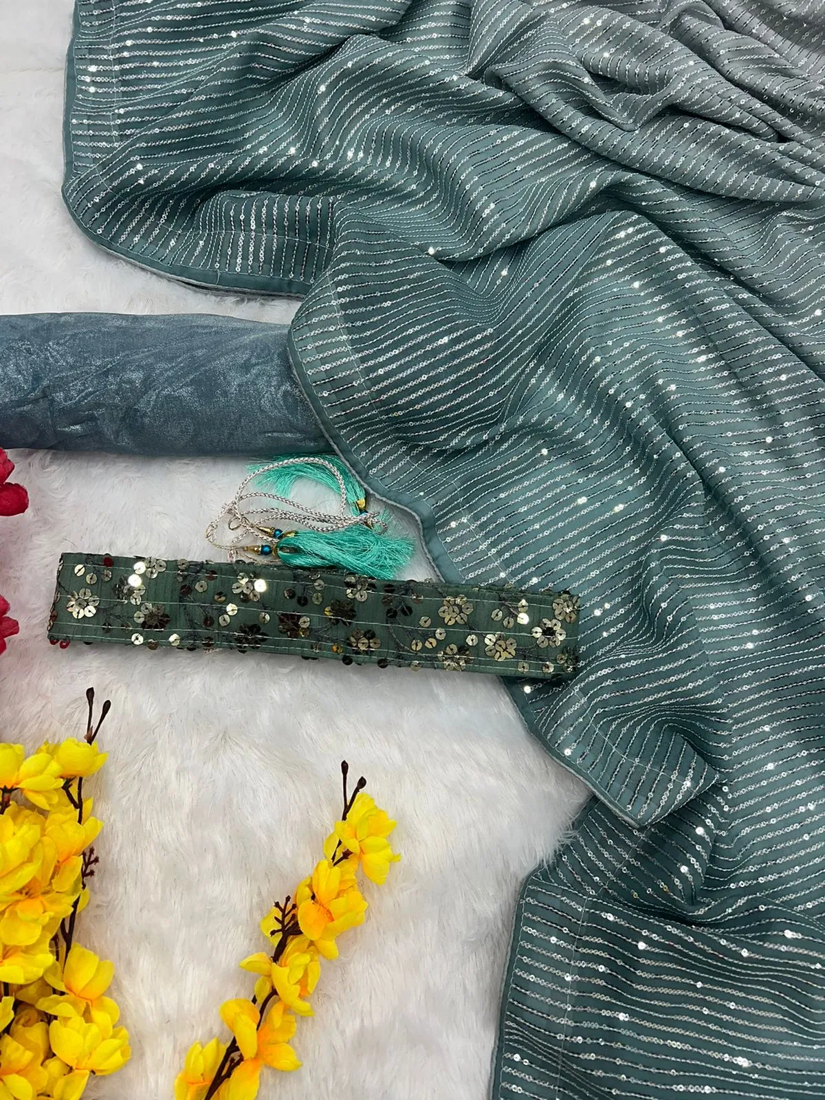 Beautiful Sequence Embroidery Work Saree
