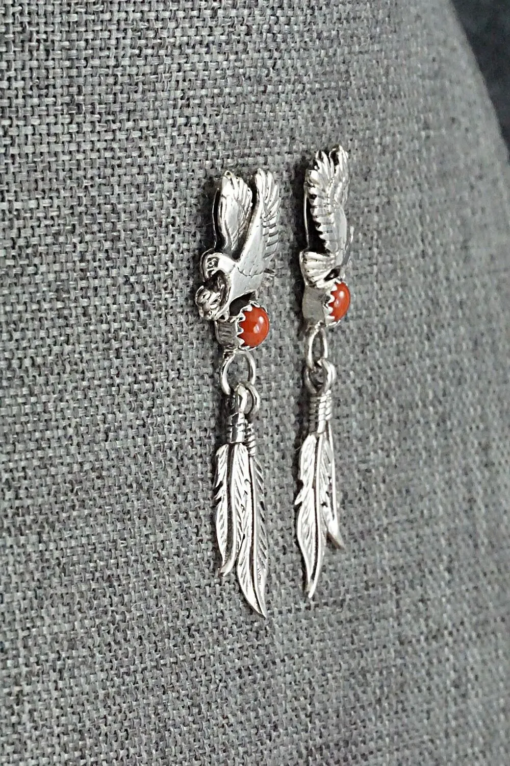 Coral & Sterling Silver Earrings - Isabelle Yazzie