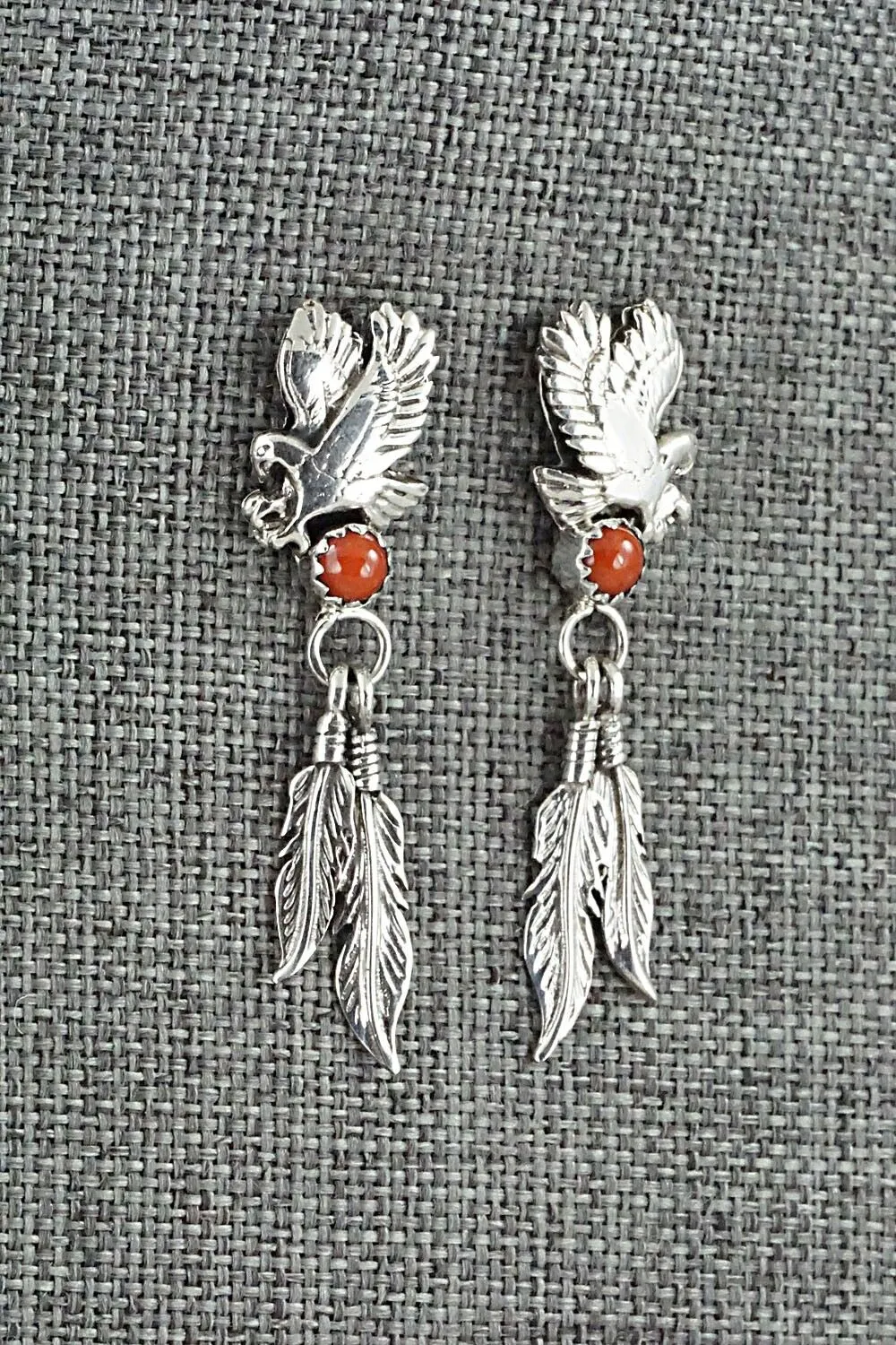 Coral & Sterling Silver Earrings - Isabelle Yazzie