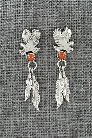 Coral & Sterling Silver Earrings - Isabelle Yazzie