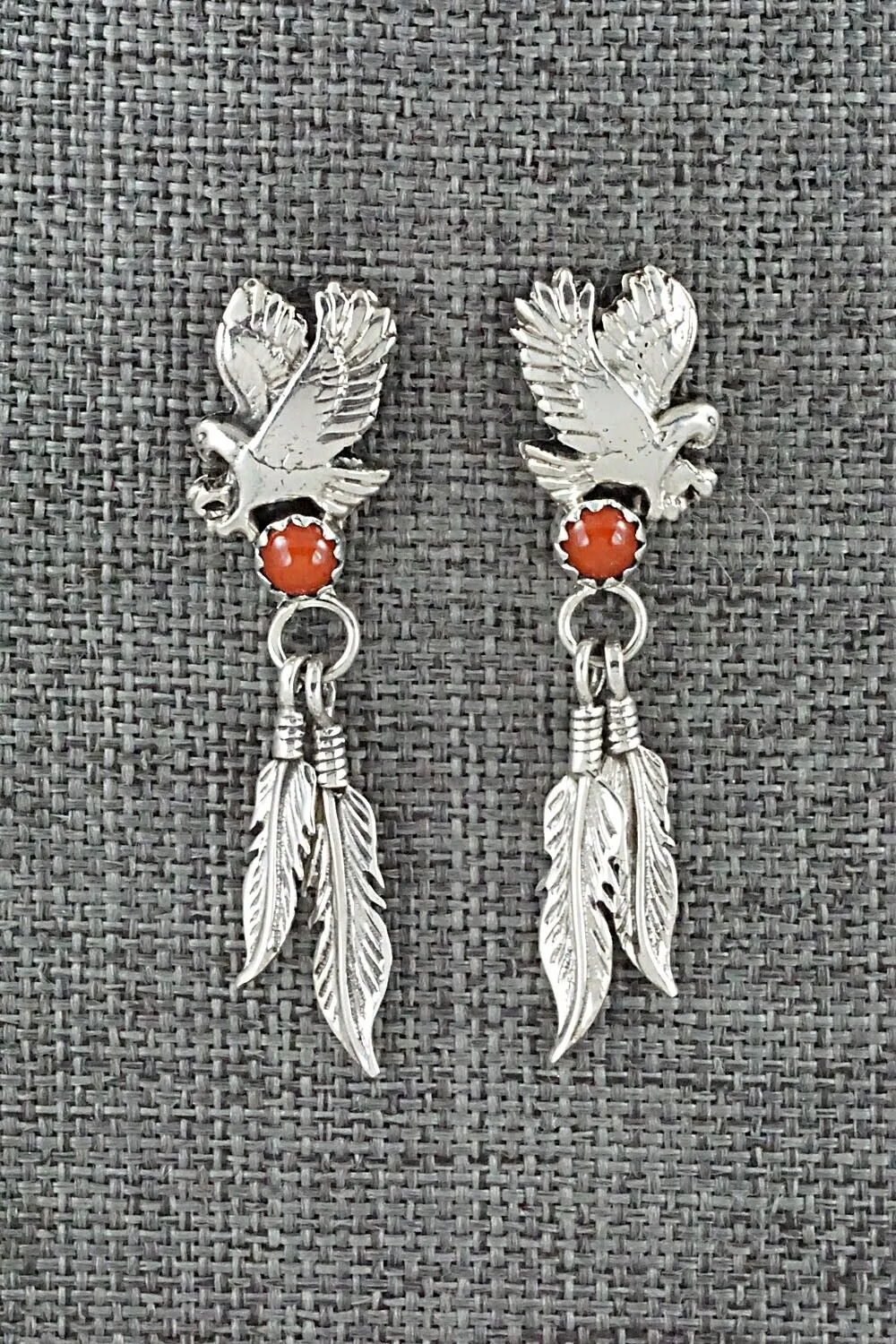 Coral & Sterling Silver Earrings - Isabelle Yazzie