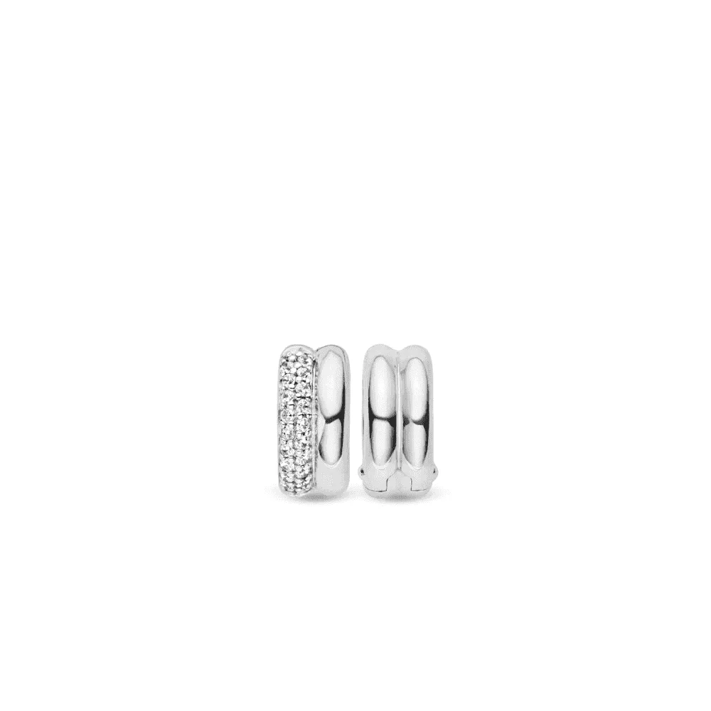 Cubic Zirconia Pave Hoop Earrings - Silver - 7643ZI