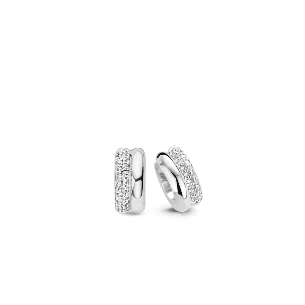 Cubic Zirconia Pave Hoop Earrings - Silver - 7643ZI