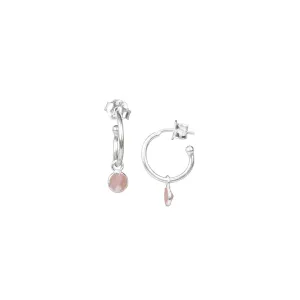 Dew Drops Single Stone Hoop Earrings Silver Peach Moonstone