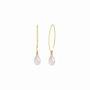 Dew Drops Small Rose Quartz Teardrop Earrings Gold