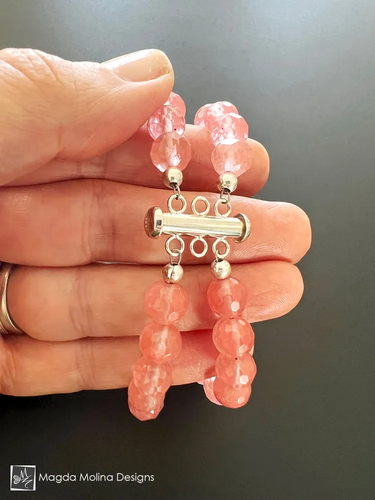 Elegant And Playful Cherry Quartz, Peridot And Silver Bracelet