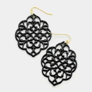 Filigree Moroccan Disc Earrings Black