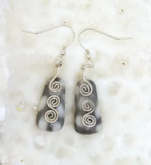 FMC25E Fermanagh Marbled Coral Rectangle Earrings with 3 sterling silver spirals