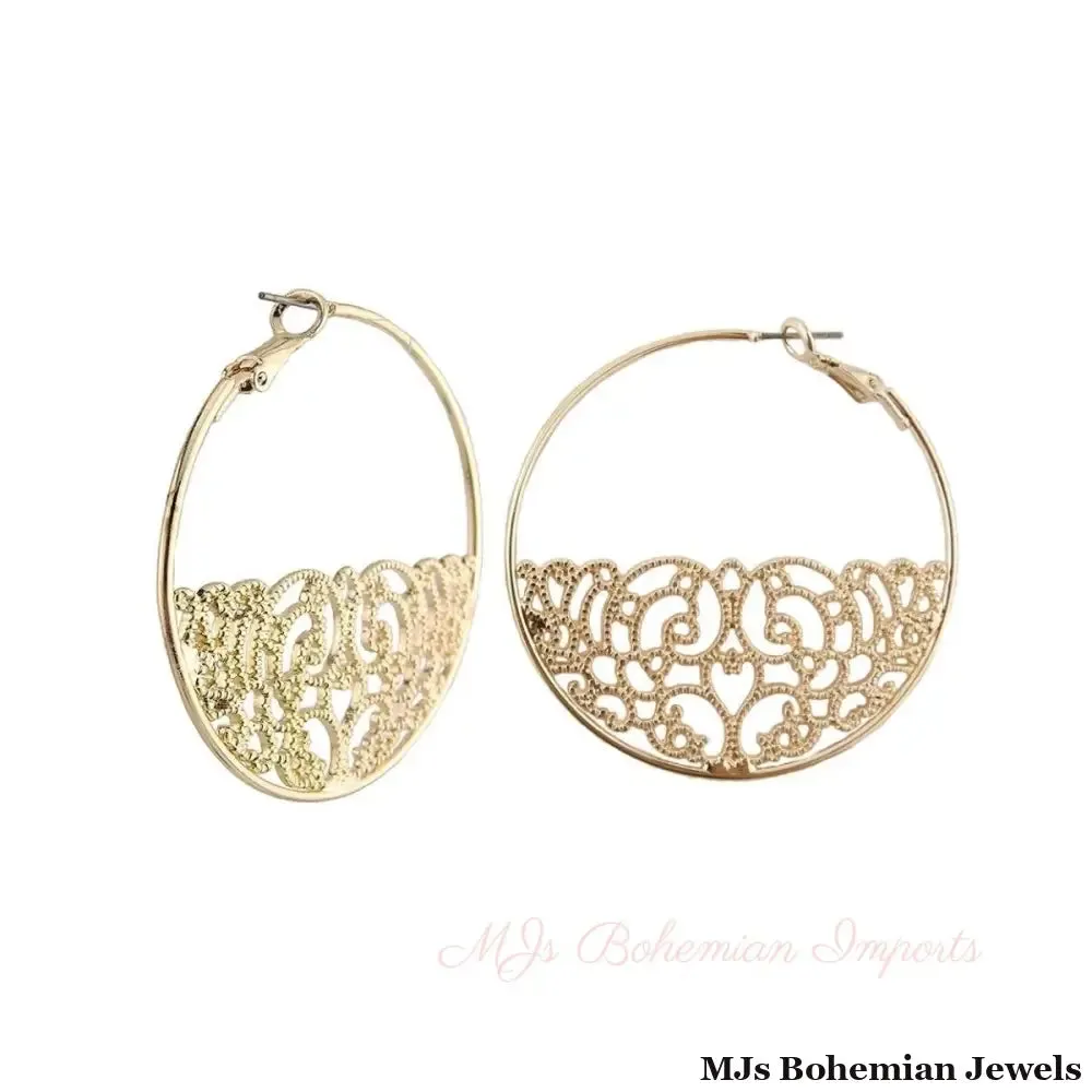 Gold Half Filigree Hoops