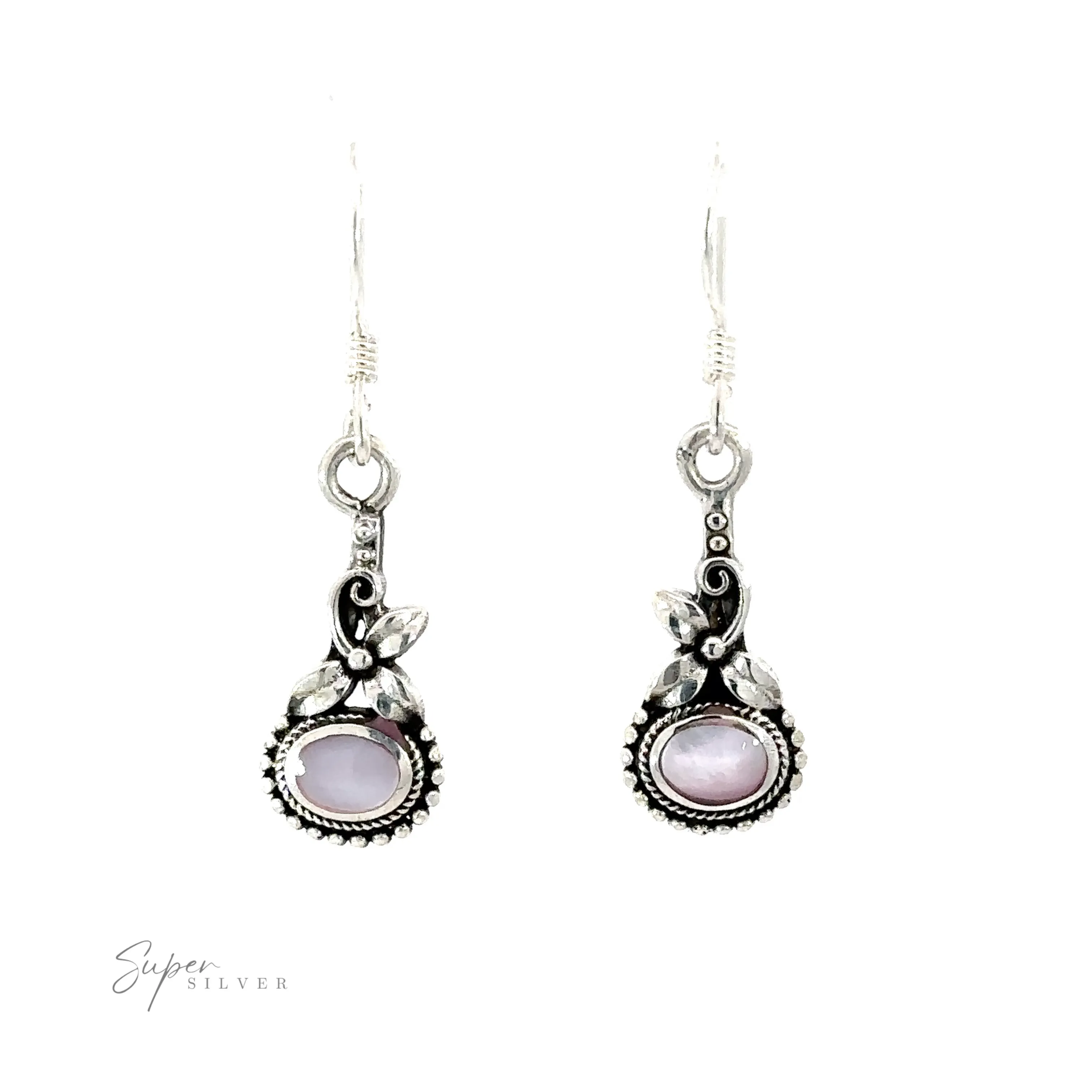 Inlaid Flower Earrings with Oval Stone