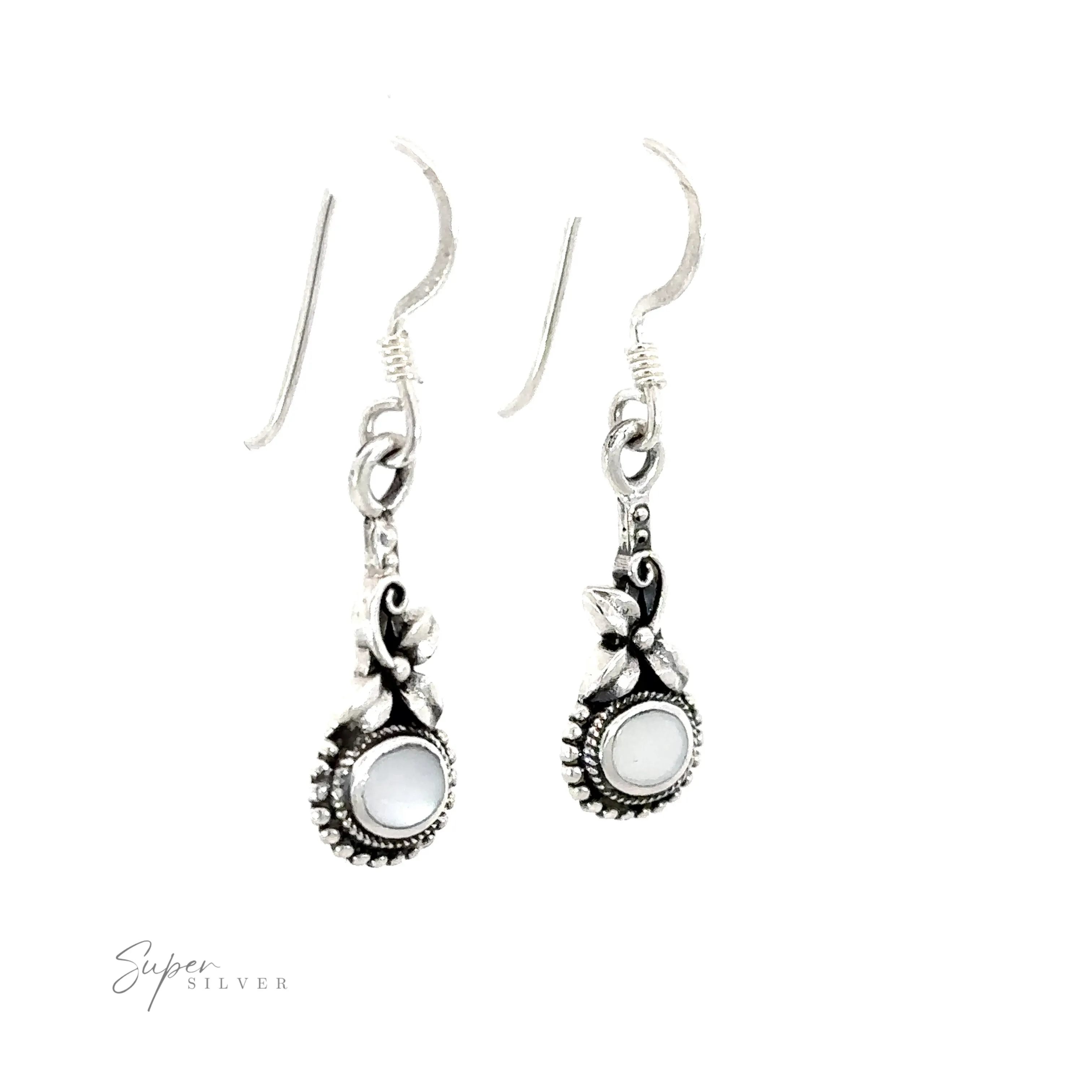 Inlaid Flower Earrings with Oval Stone