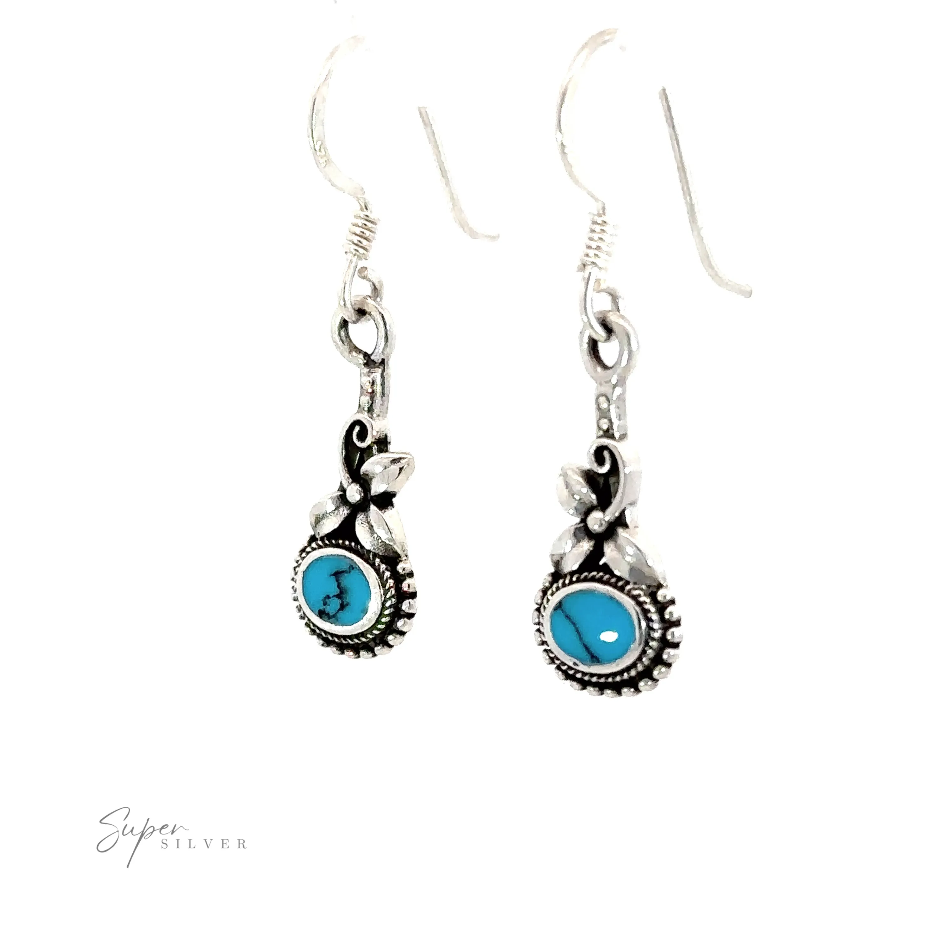 Inlaid Flower Earrings with Oval Stone
