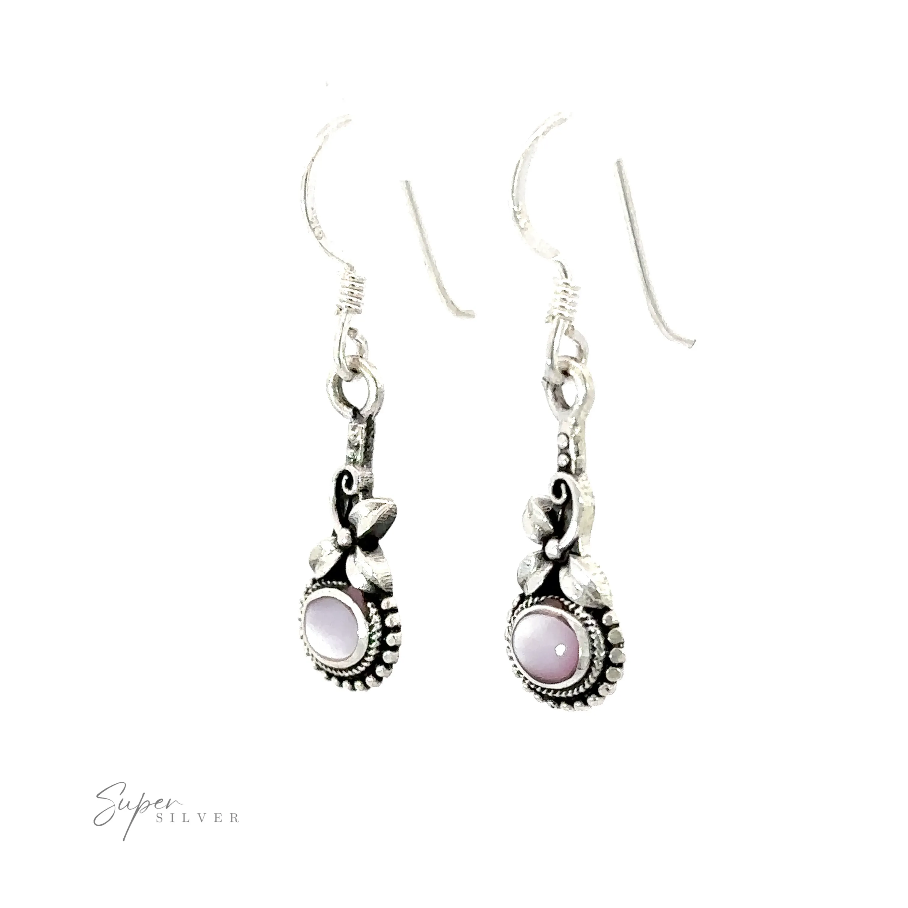 Inlaid Flower Earrings with Oval Stone