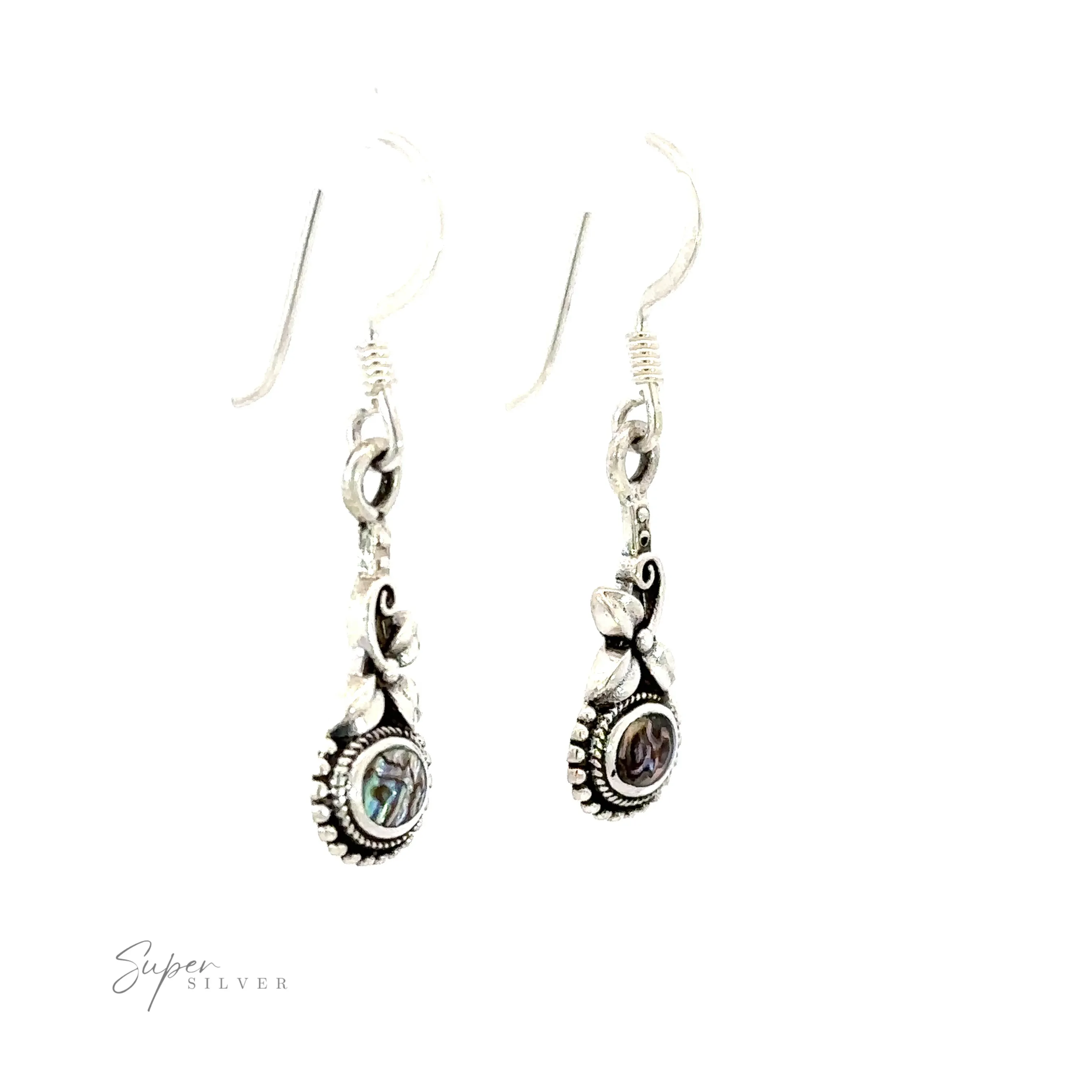 Inlaid Flower Earrings with Oval Stone