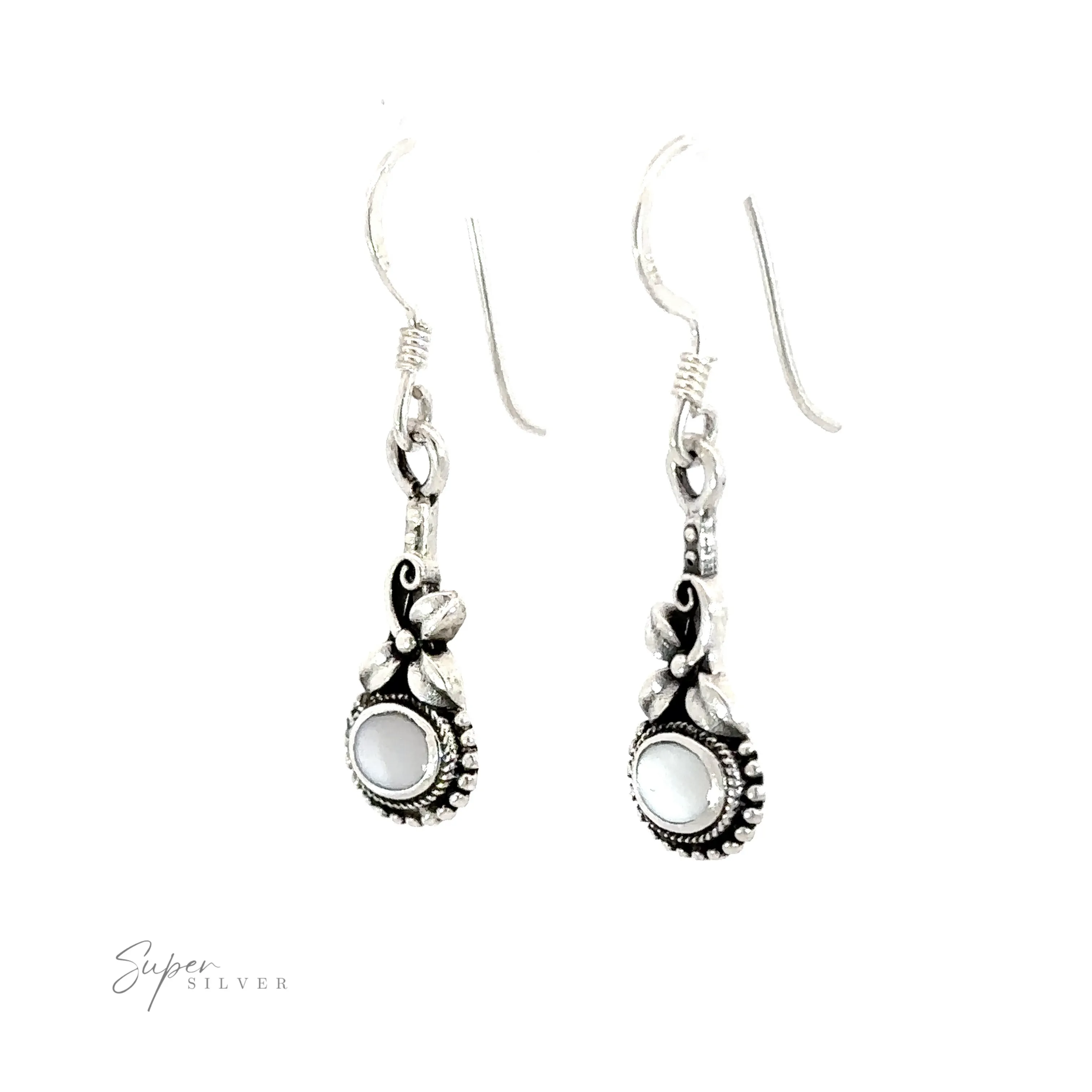 Inlaid Flower Earrings with Oval Stone