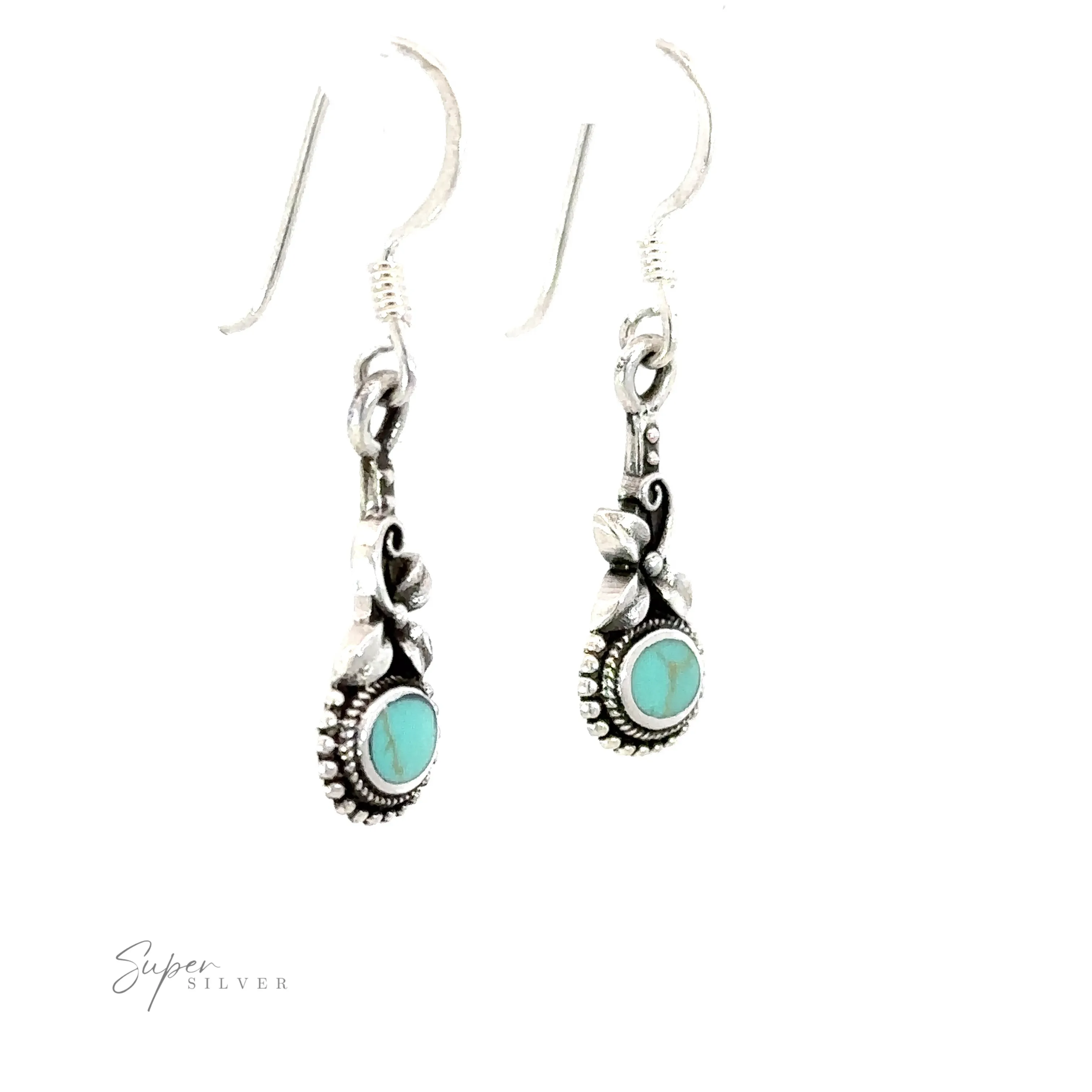 Inlaid Flower Earrings with Oval Stone