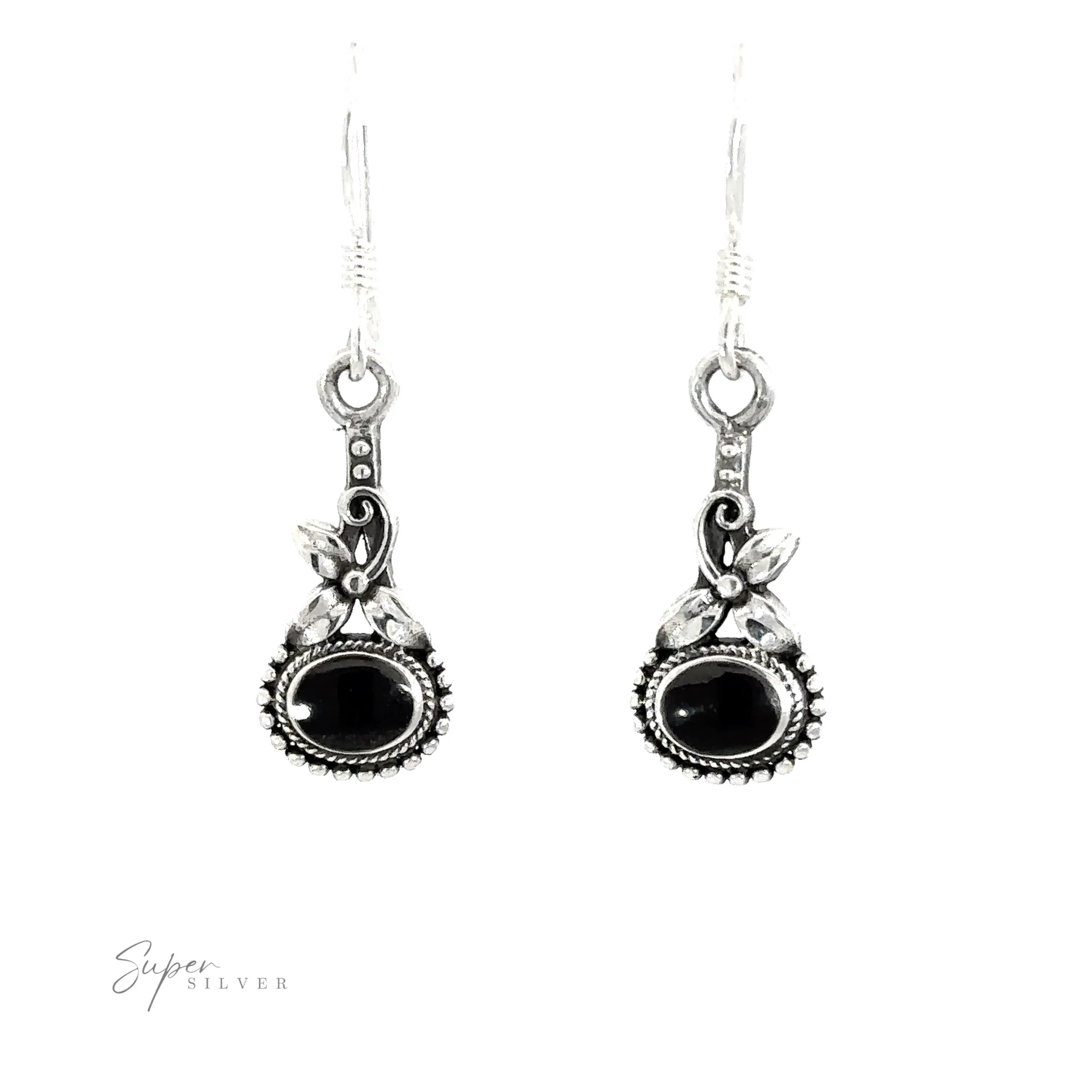 Inlaid Flower Earrings with Oval Stone