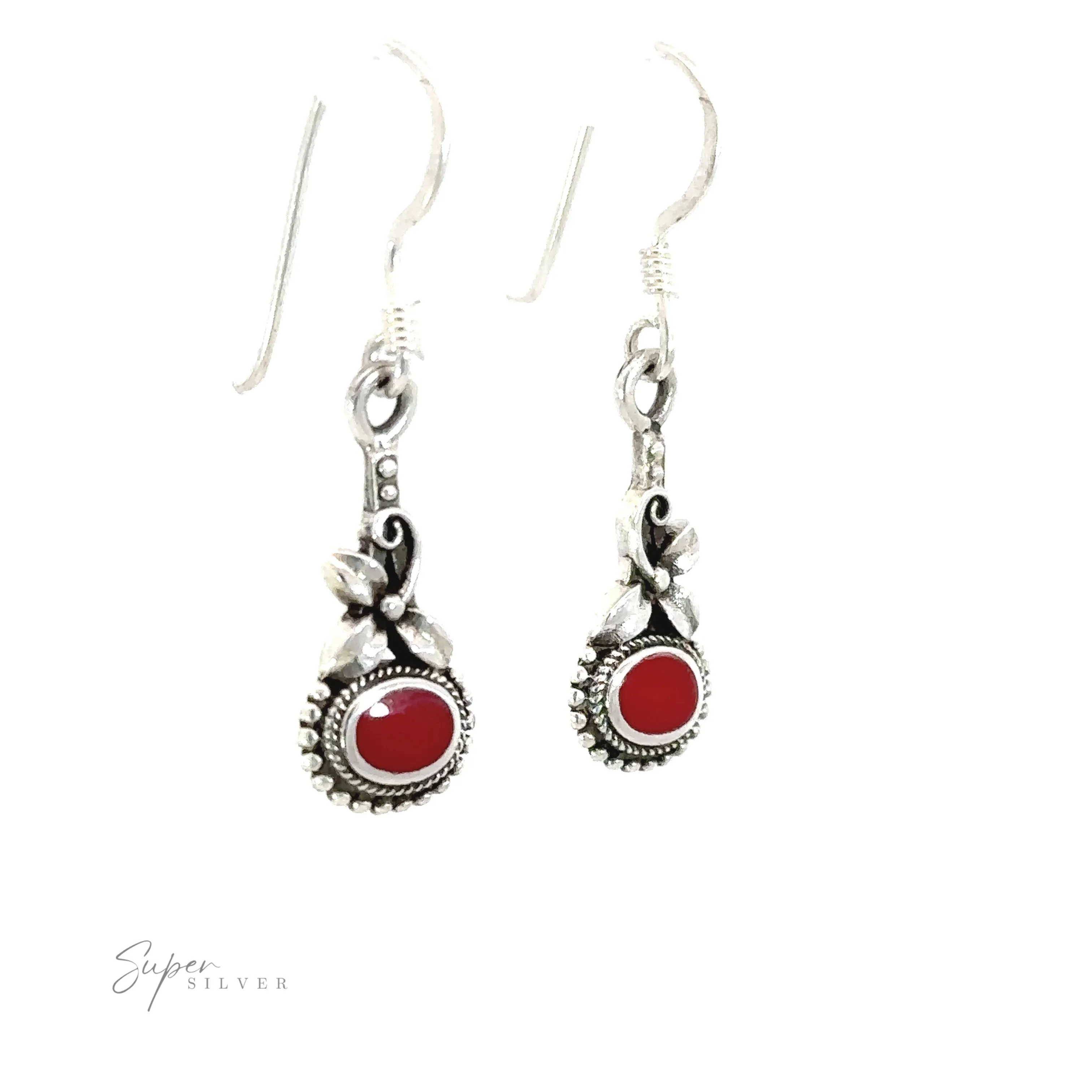 Inlaid Flower Earrings with Oval Stone