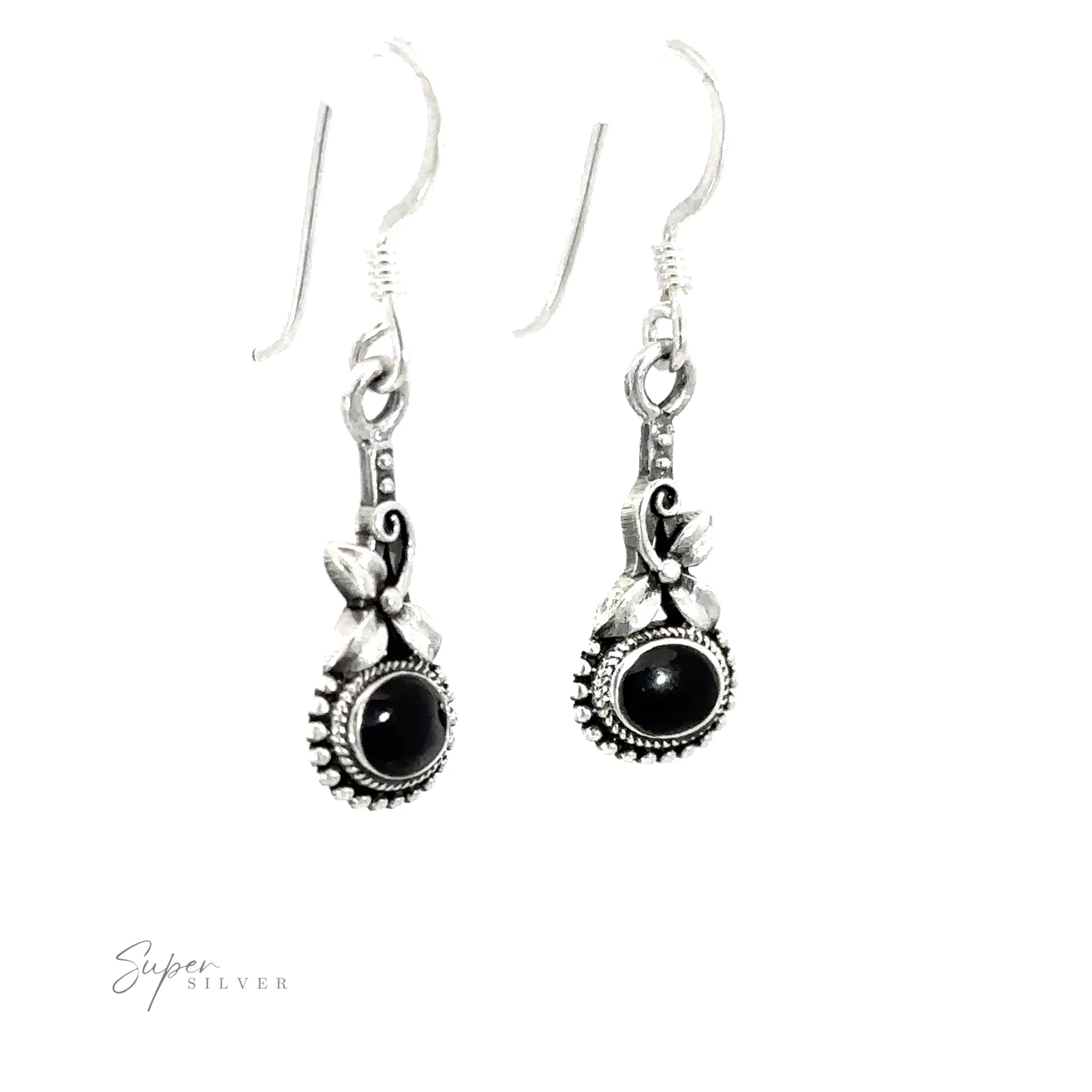 Inlaid Flower Earrings with Oval Stone