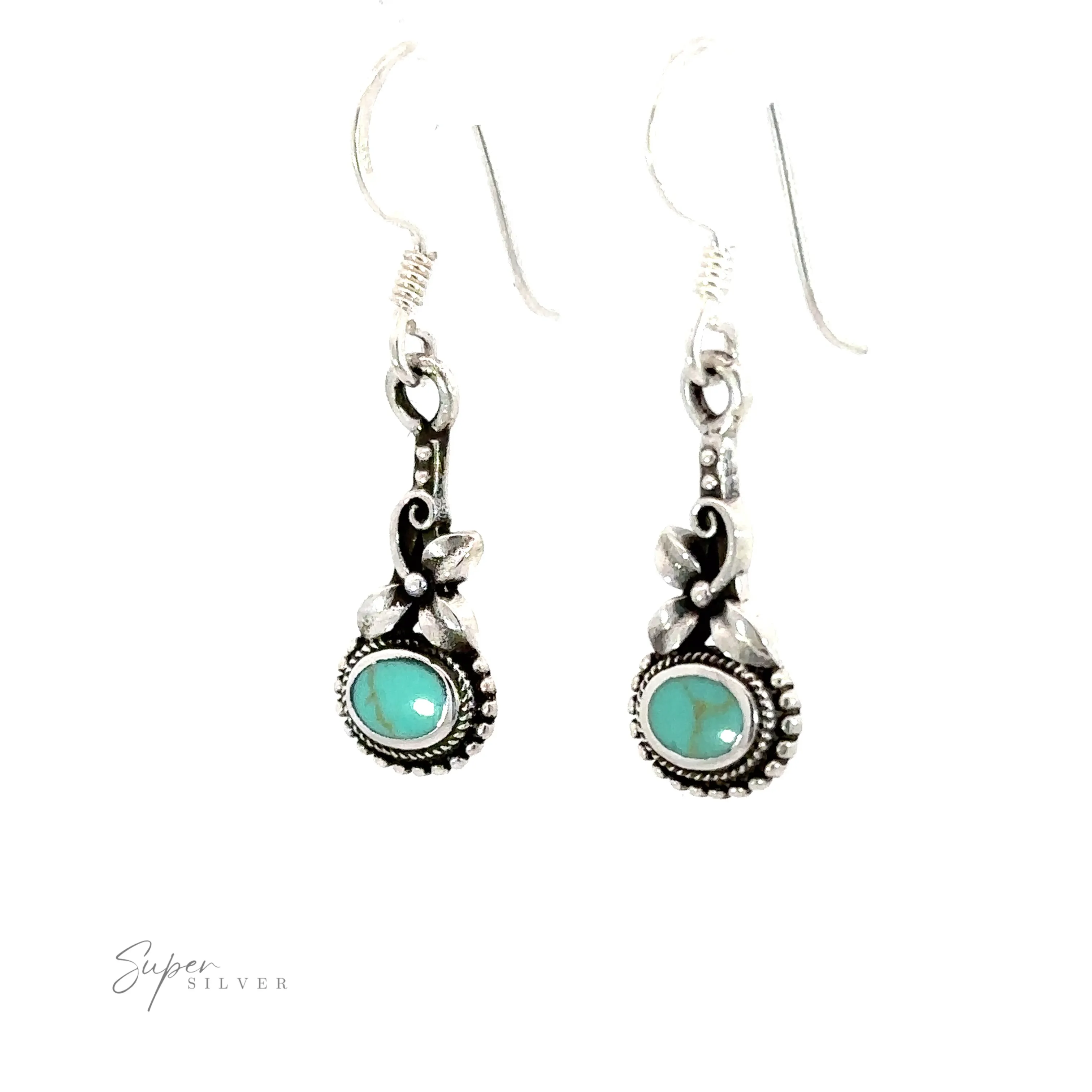 Inlaid Flower Earrings with Oval Stone