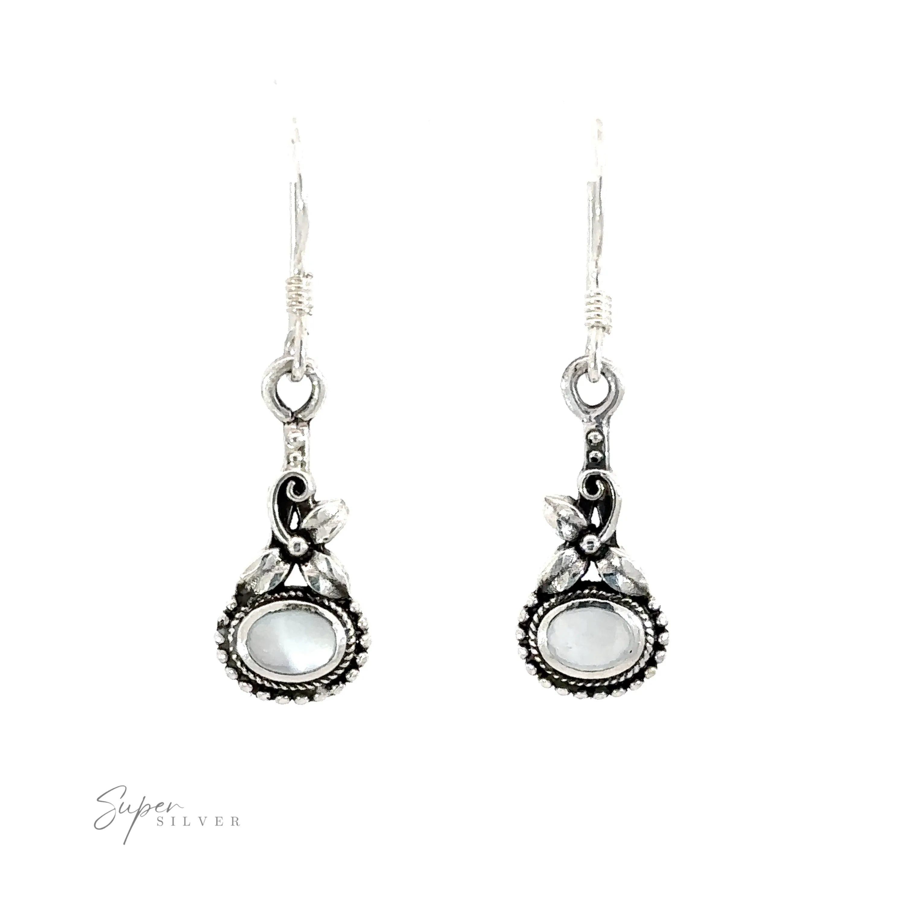 Inlaid Flower Earrings with Oval Stone