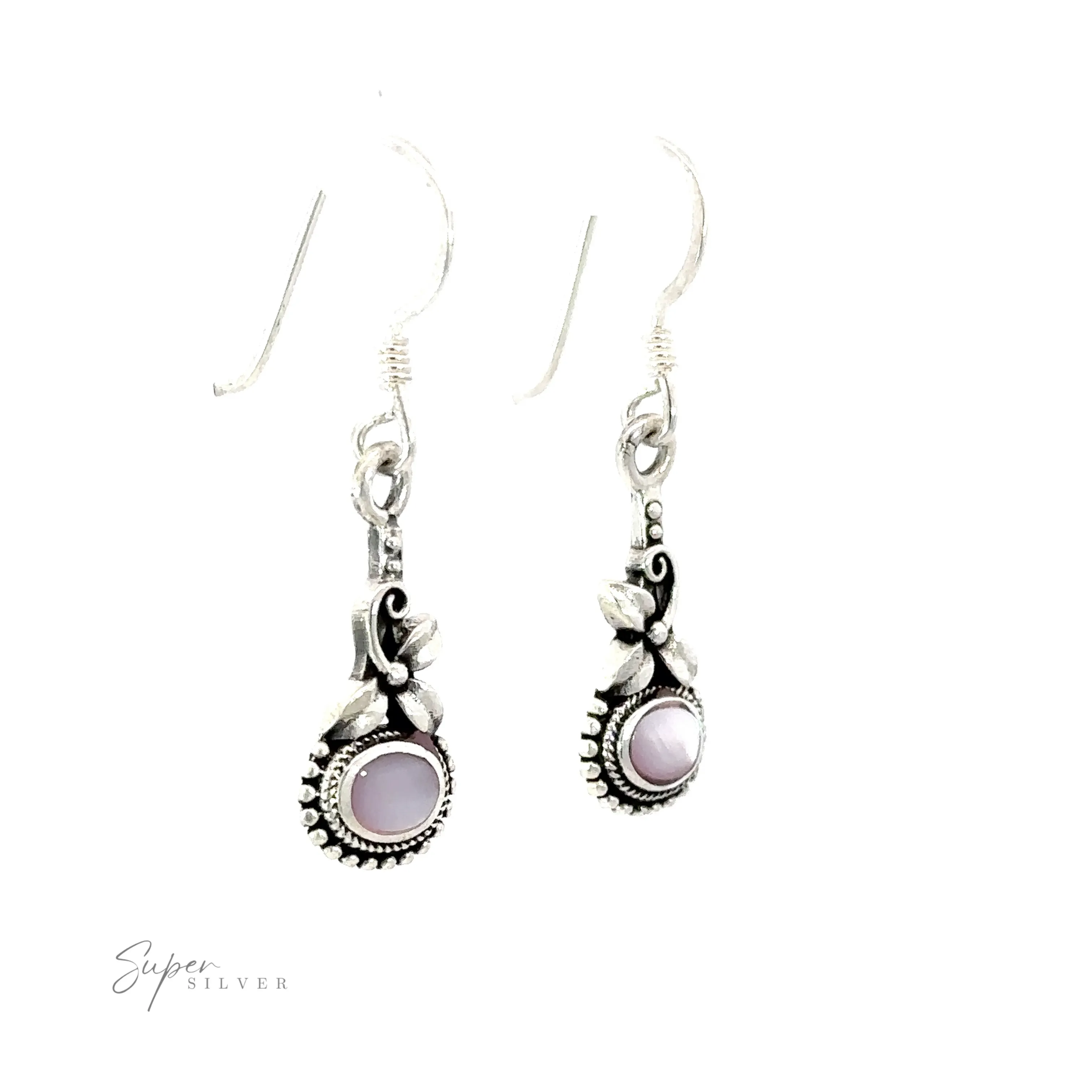 Inlaid Flower Earrings with Oval Stone